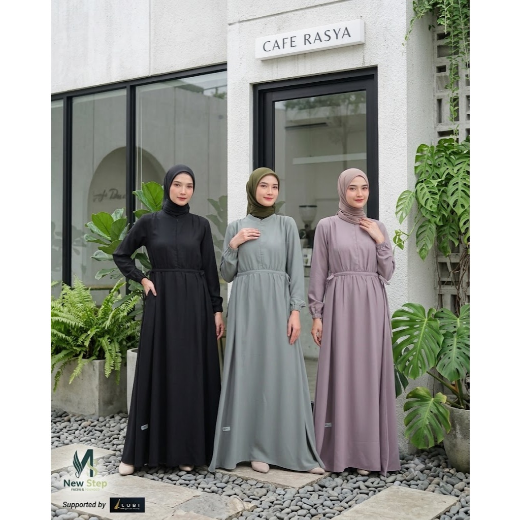 ALIFA DRESS BY NEW STEP || GAMIS DRESS GAUN WANITA DEWASA REMAJA TERBARU KECE LUCU WARNA SAGE GREEN 