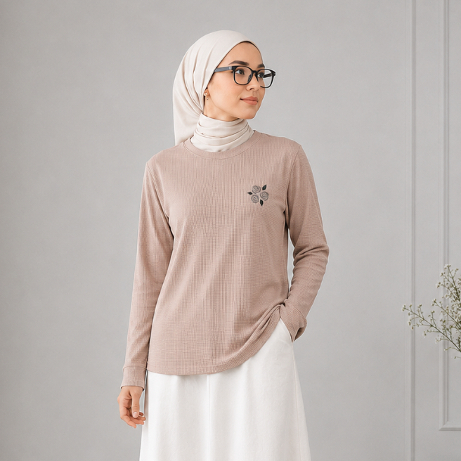 SEKIDO | Qina Blouse | Blouse lengan panjang Bahan Knitting Kaos Embroidery Bunga