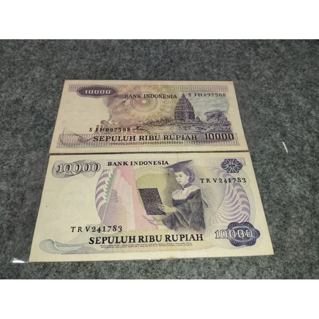 uang kertas kuno 10 rb Kartini dan 10 rb gamelan bekas edae