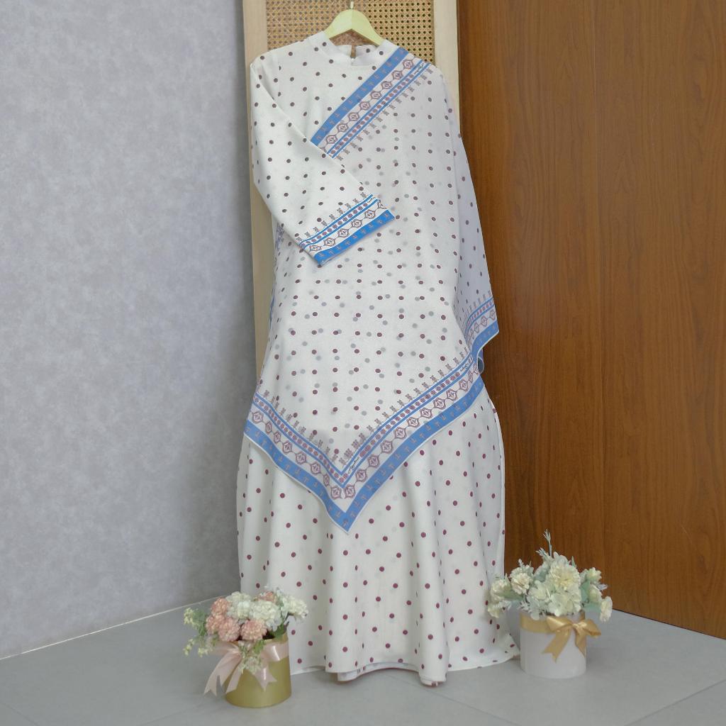 Aisyalina Id Florence Polka Set Khimar Pashmina Bahan Katun Tunica Gamis Wanita Muslim Elegan