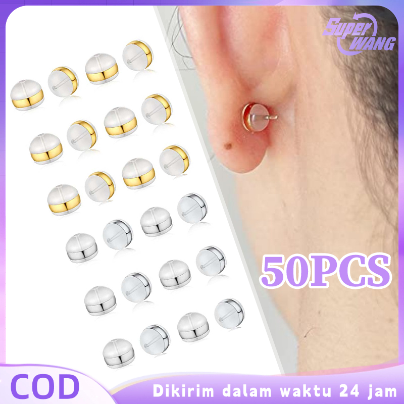Isi 50pcs Bantalan Anting Tusuk Lembut Nyaman Penutup Anting Tutup Anting Tusuk Pengganjal Anting Tu