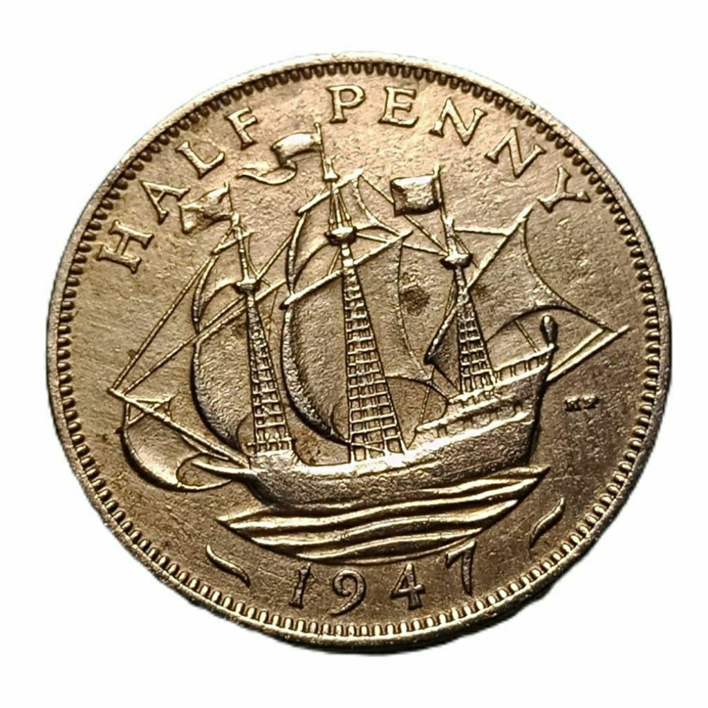LANGKA 1947 RAJA GEORGIVS GEORGE INGGRIS  HALFPENNY KOLEKSI KUNO Coin BANYAK DICARI KOLEKTOR