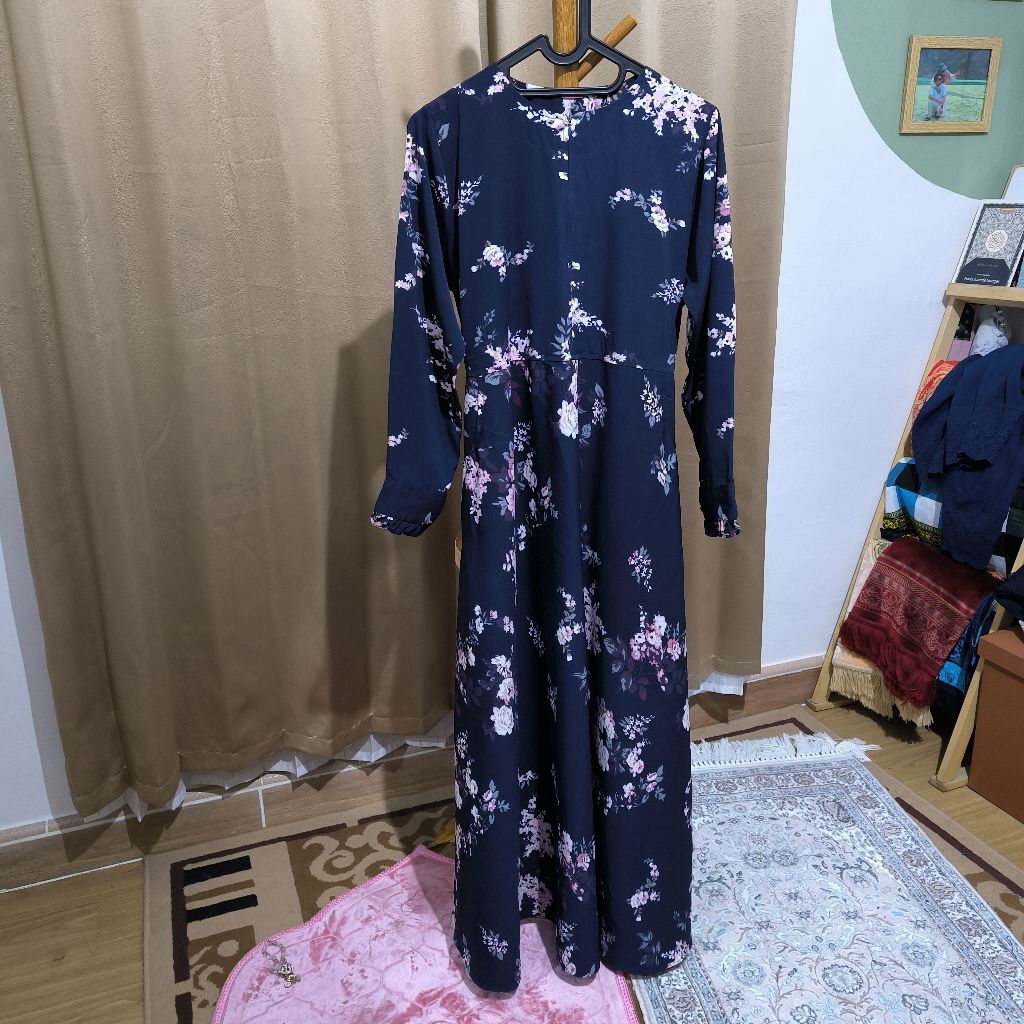Gamis Abaya Biru Dongker Flower PL