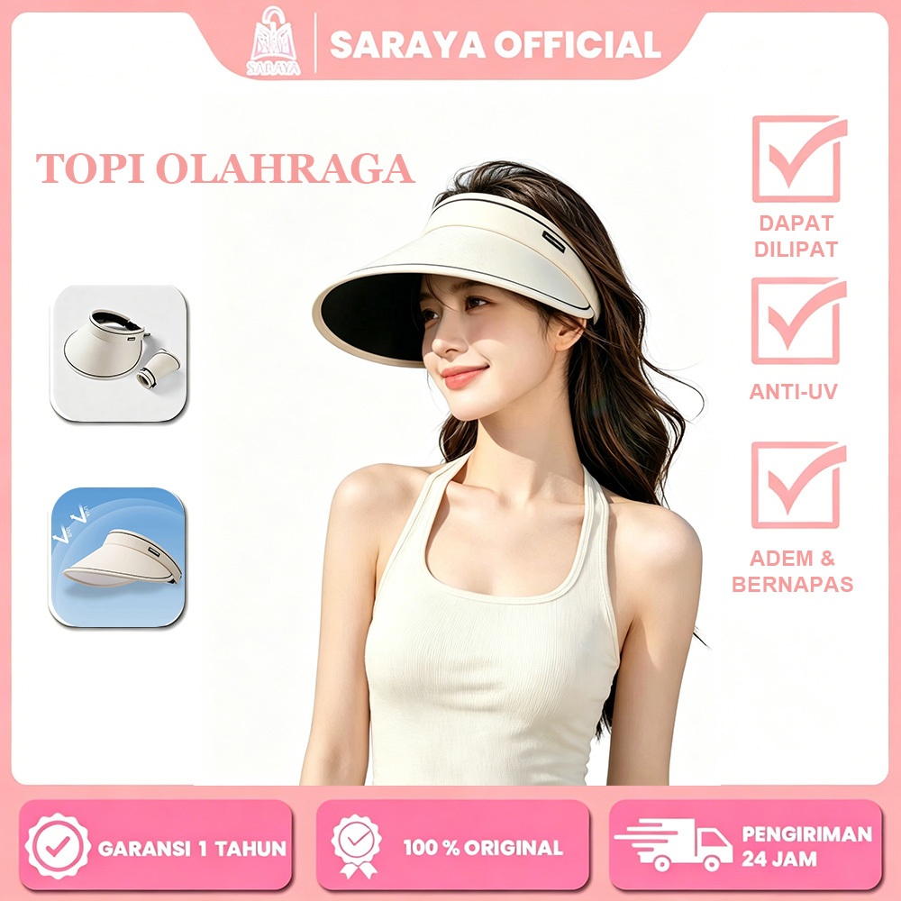 SARAYA Topi Olahraga Lipat Serbaguna Sun Hat Wanita Topi Visor Anti-UV & Anti-Ultraviolet UPF50+ Mat