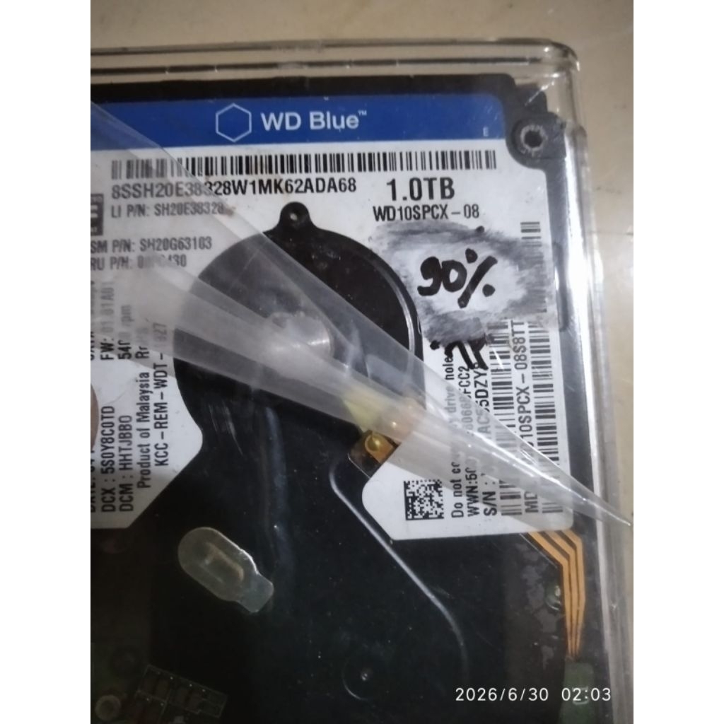 Hardisk Eksternal 1 Tera, Merek WD, centinel90%, usb 3.0, Casing Transfaran, Normal, Lancar.