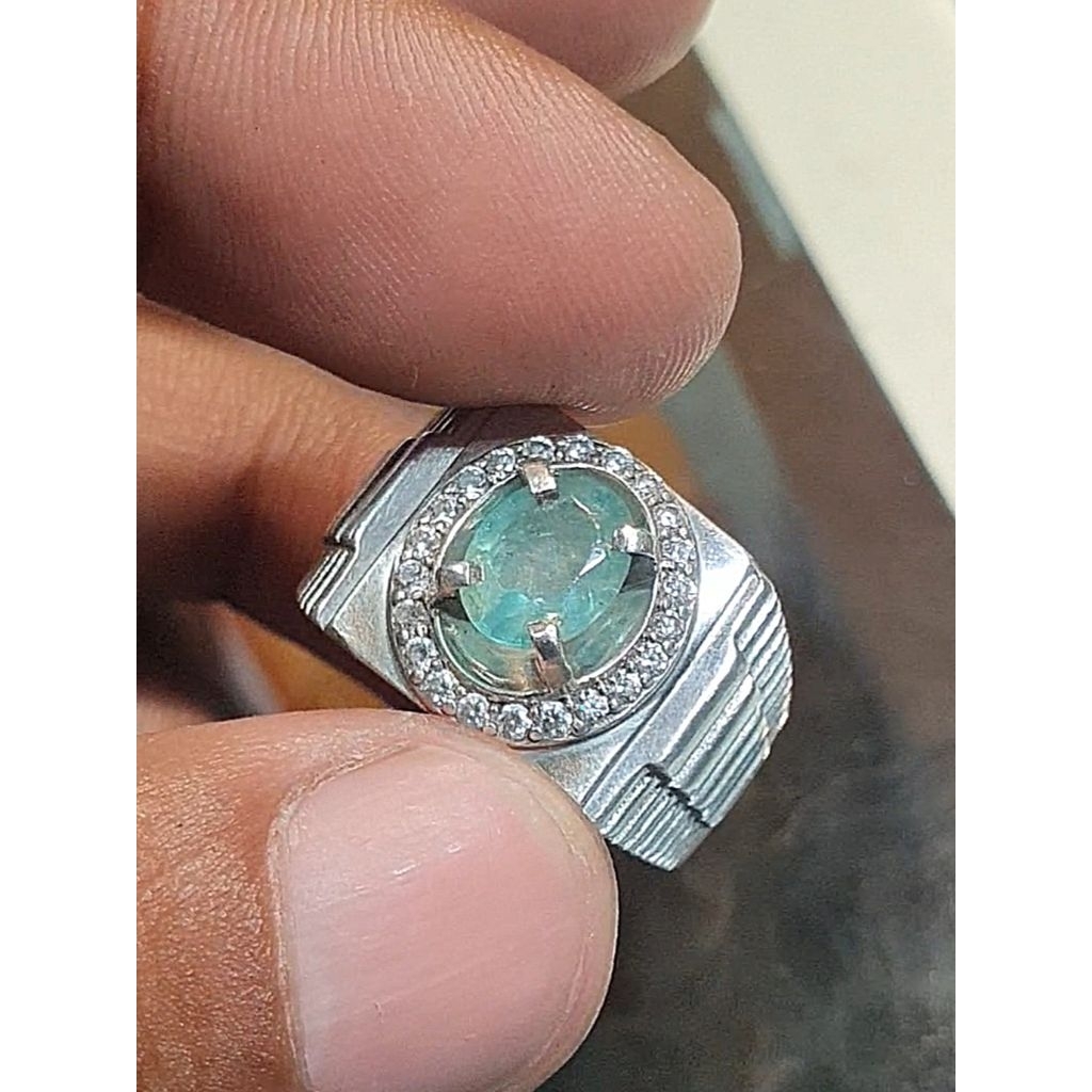 natural Emerald Beryl 1.33ct minor zambia Ring perak 925 memo GLI