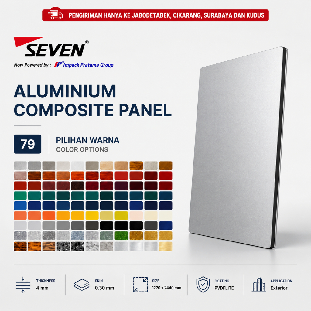 SEVEN Lite - ACP Panel Aluminium 4mm PVDFLITE 0.3 Komposit Exterior 1220x2440 Lembaran