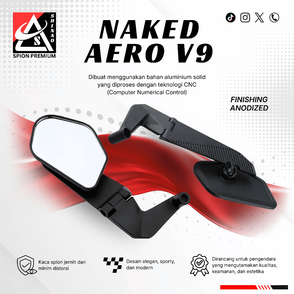 Spion Winglet Naked Aero V9 Full Cnc Universal Nmax Xmax Aerox Pcx Vario Adv Dll Shenao Premium