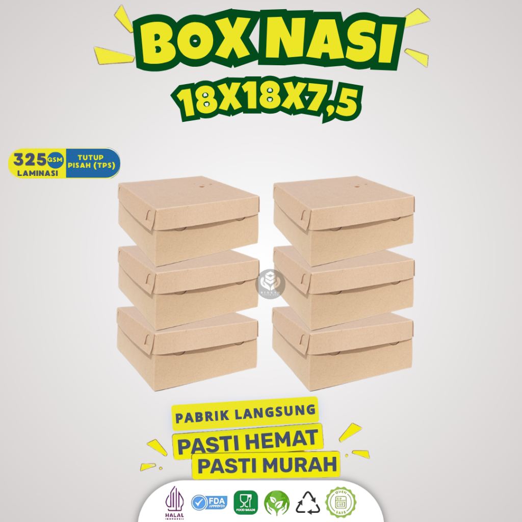 Dus Nasi TPS 18x18  Kardus Kraft Box Nasi Kotak 18x18 Kraft Laminasi Dus 18x18 (BB4K4)