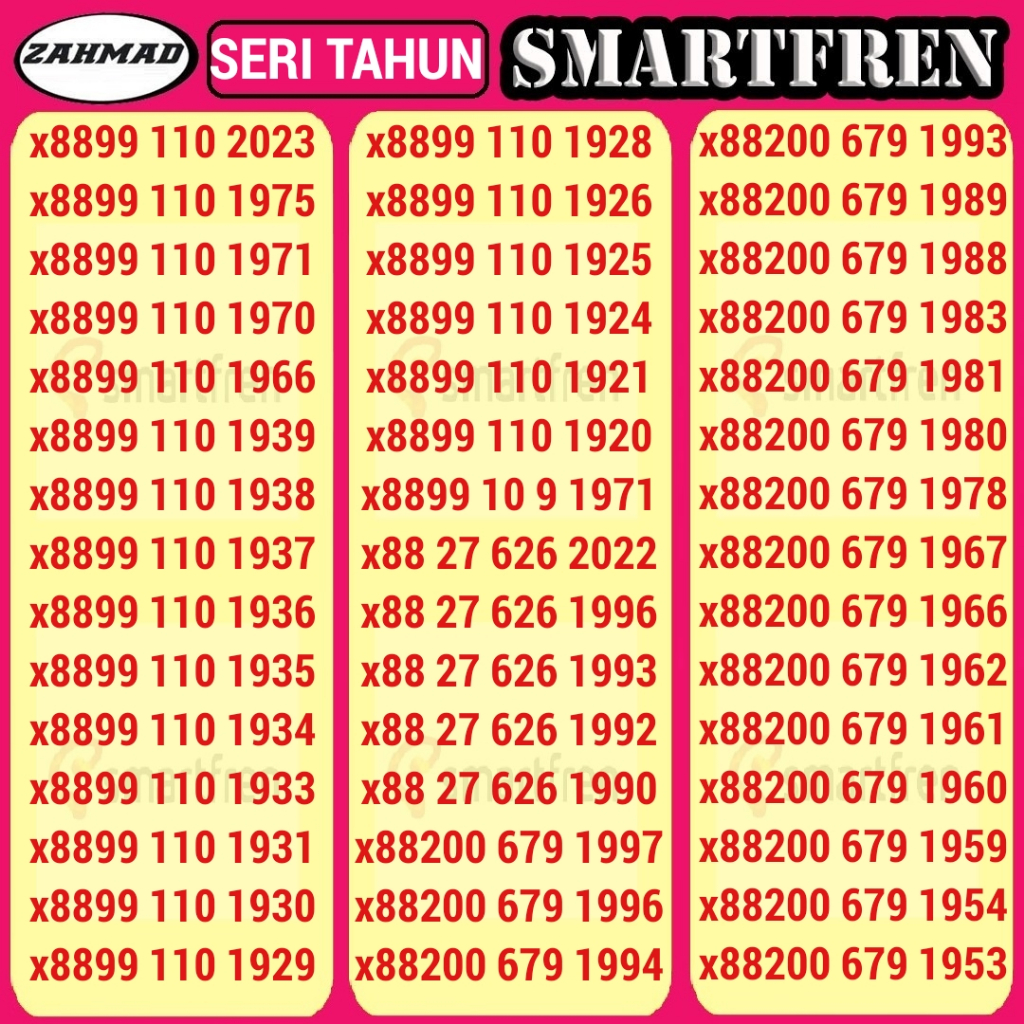 SMART-Tahun) NOCAN SMARTFREN Seri Tahun kartu perdana nomor cantik rapi murah tahun lahir