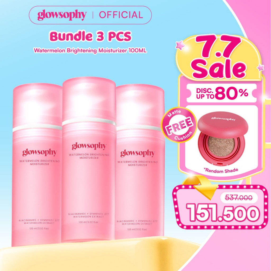[FREE CUSHION] Glowsophy Bundle 3Pcs Watermelon Brightening Moisturizer Niacinamide Mugwort Gel Day 