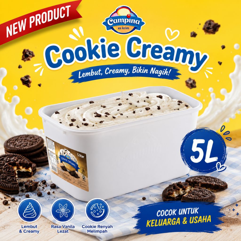 ICE CREAM CAMPINA COOKIES CREAMY 5L / eskrim murah Bekasi / ice cream bucket / ice cream emberan / e