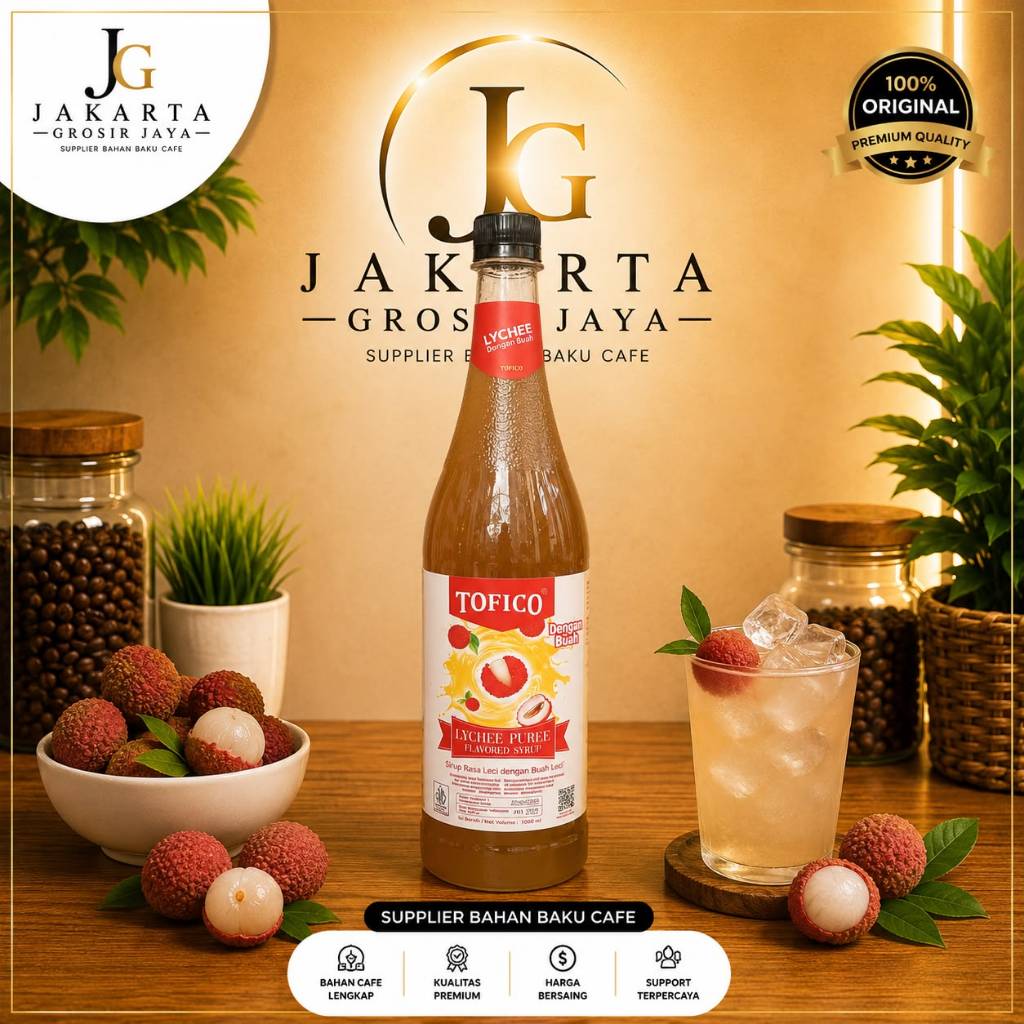 TOFICO Lychee Puree Syrup 1L - Sirup Tofico Premium Rasa Leci 1000 ml (NEW PACKAGING)