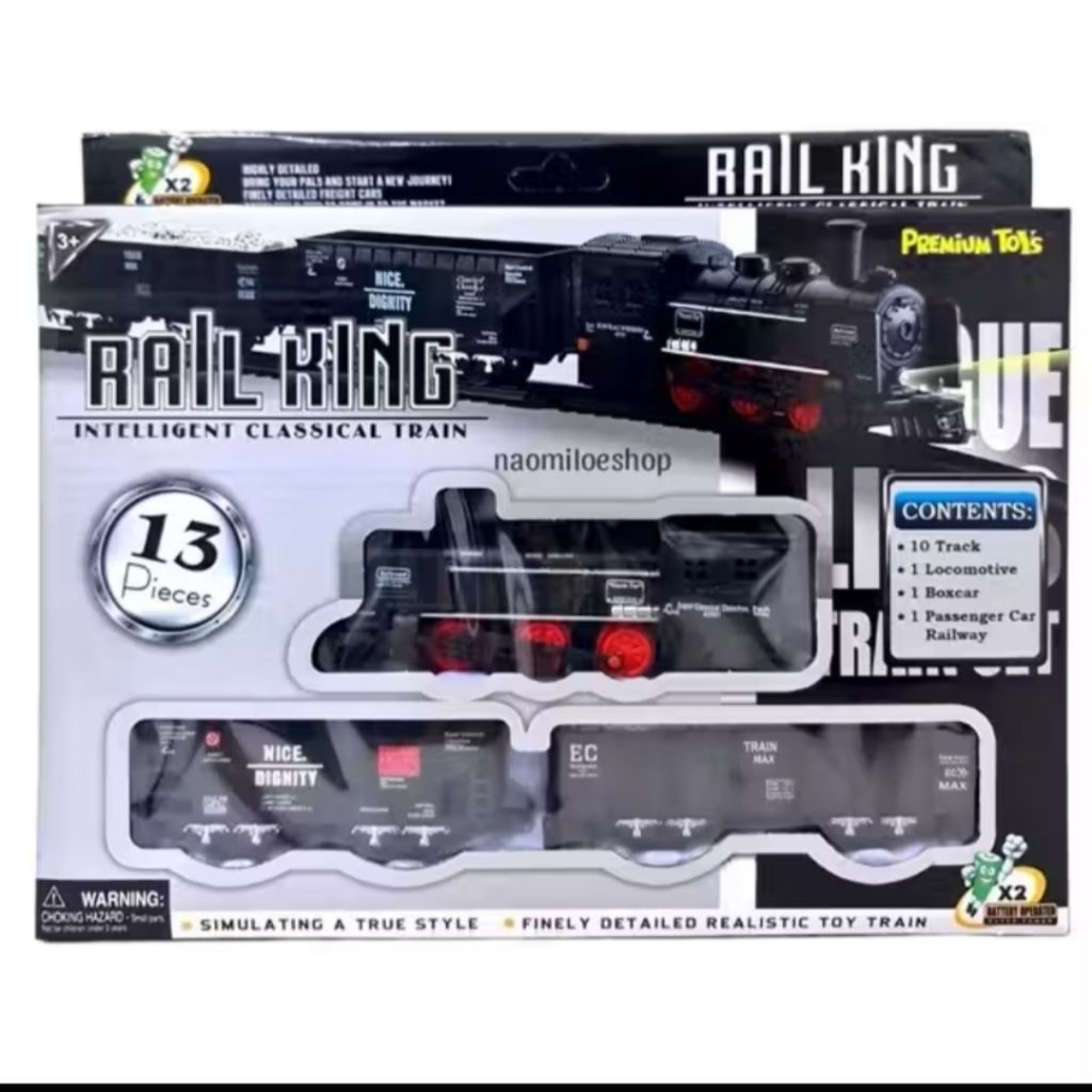 Mainan Kereta Api Rail King dengan Lampu dan Rel 13 Pcs