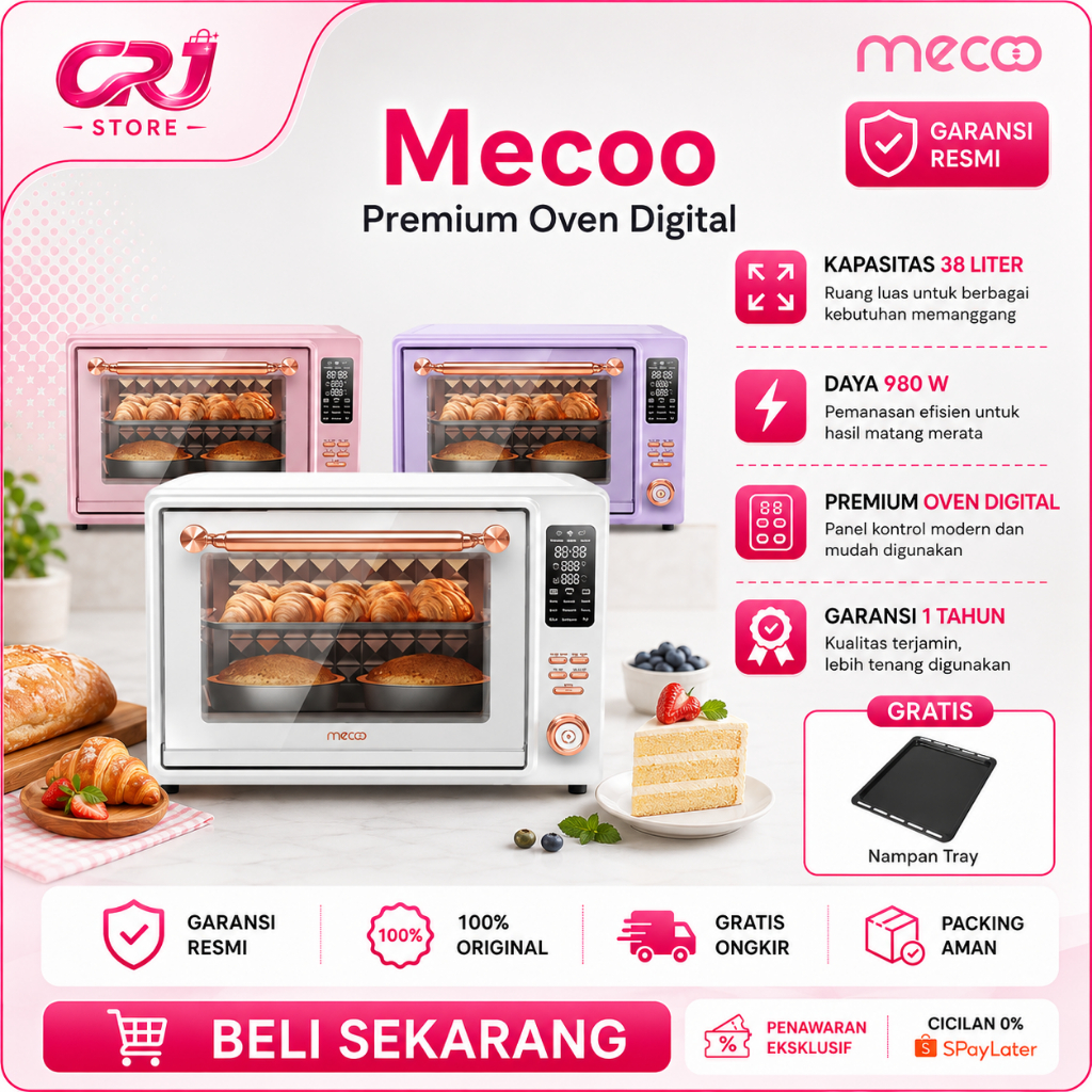 MECOO Aesthetic Premium Digital Oven Listrik 980 Low Watt 38 Liter Smart LED Air Fryer / MC4002