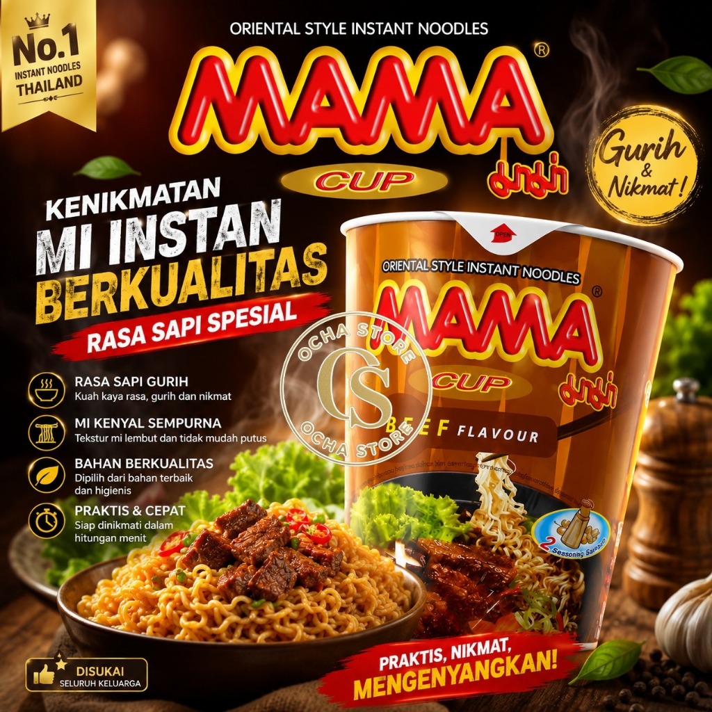 MAMA MIE INSTAN CUP BEEF FLAVOUR  | mie instan cup no 1 di thailan original halal made in thailand