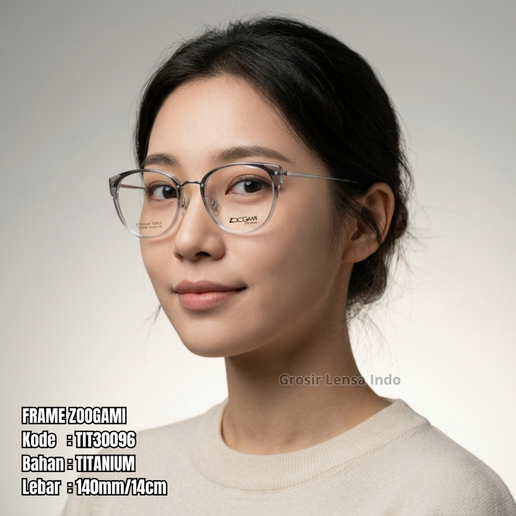 Kacamata Titanium Cat Eye Zoogami TIT30096 Original Lebar Frame 140 Size 52 | Full Frame Ringan Nyam