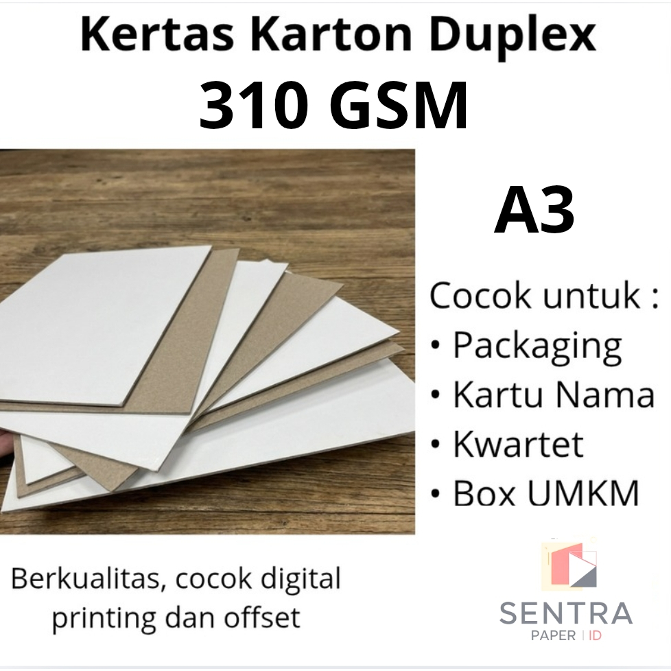 Kertas Karton Duplex Premium 310 GSM A3 Isi 50 Lembar | Untuk Kemasan Produk, Box Makanan & Cetak