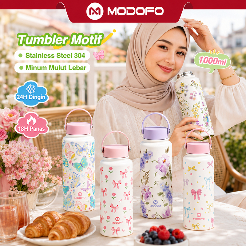 MODOFO Tumbler Stainless 1000ml Tambler Botol Minum Anak Aesthetic 1 Liter Lucu Tumblr Tahan Panas D