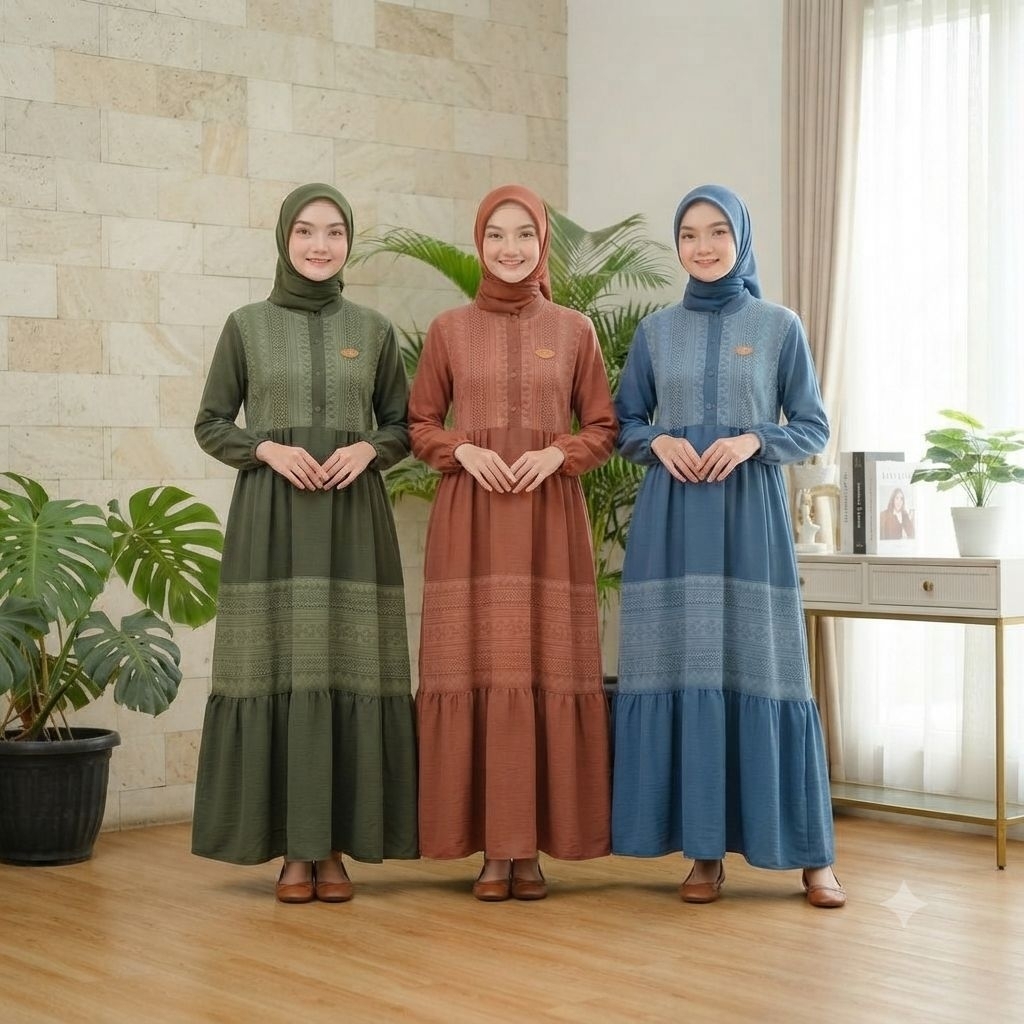 Gamis muslimah model terbaru,gamis dewasa jumbo busui bahan crinkle aleva motif bunga etnik abstrak 