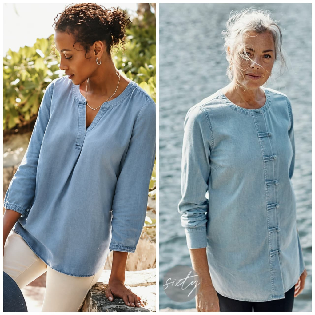 Blouse J.Jill Denim V-Neck and Knot Button Shirt Blouse