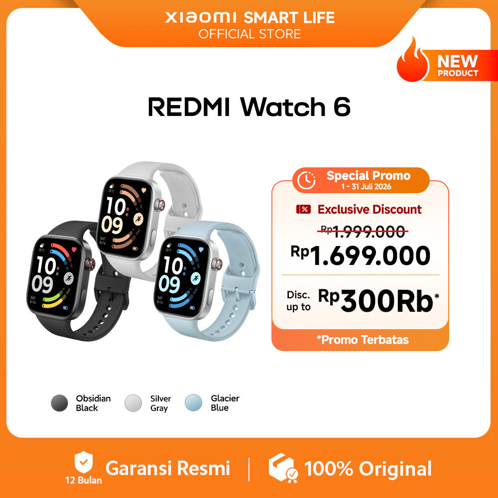 Xiaomi REDMI Watch 6 | Layar AMOLED 2,07" hingga 2000 nits | Bodi Ultra-tipis 9,9mm dengan Frame Alu