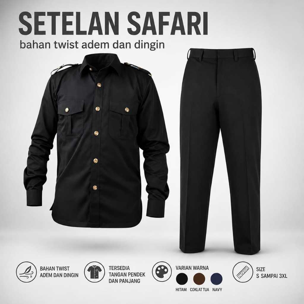 Seragam safari Baju Setelan safari security satpam Lengan pendek panjang PNS ASN