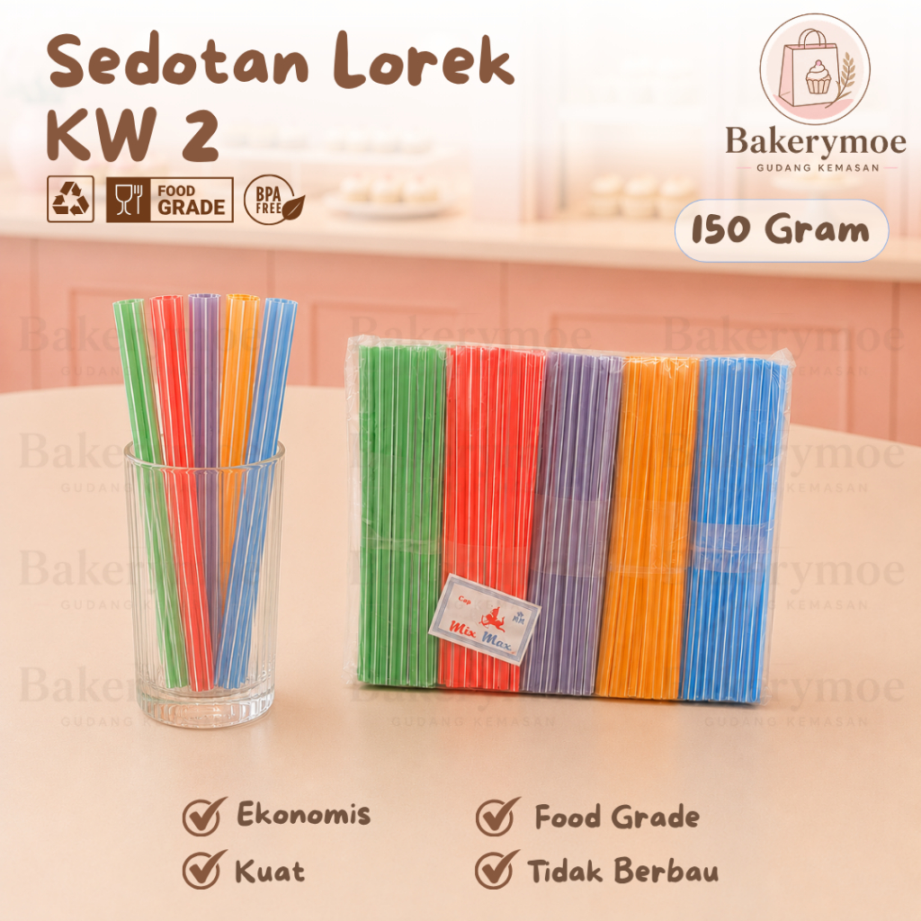 [ISI 150 GR] Sedotan Plastik Lorek Grade KW2 150GR Warna Campur - Paket Kemasan Minuman Es Limun Sir