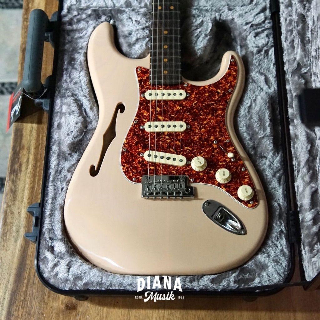 Fender Ltd American Professional II Stratocaster Thinline Electric Guitar, Transparent Shell Pink w/