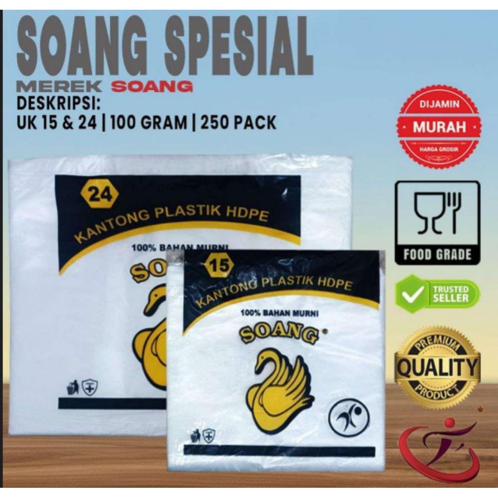 Plastik Kresek Bening Ukuran 15 & 24 Berat 100 Gram Merek Soang
