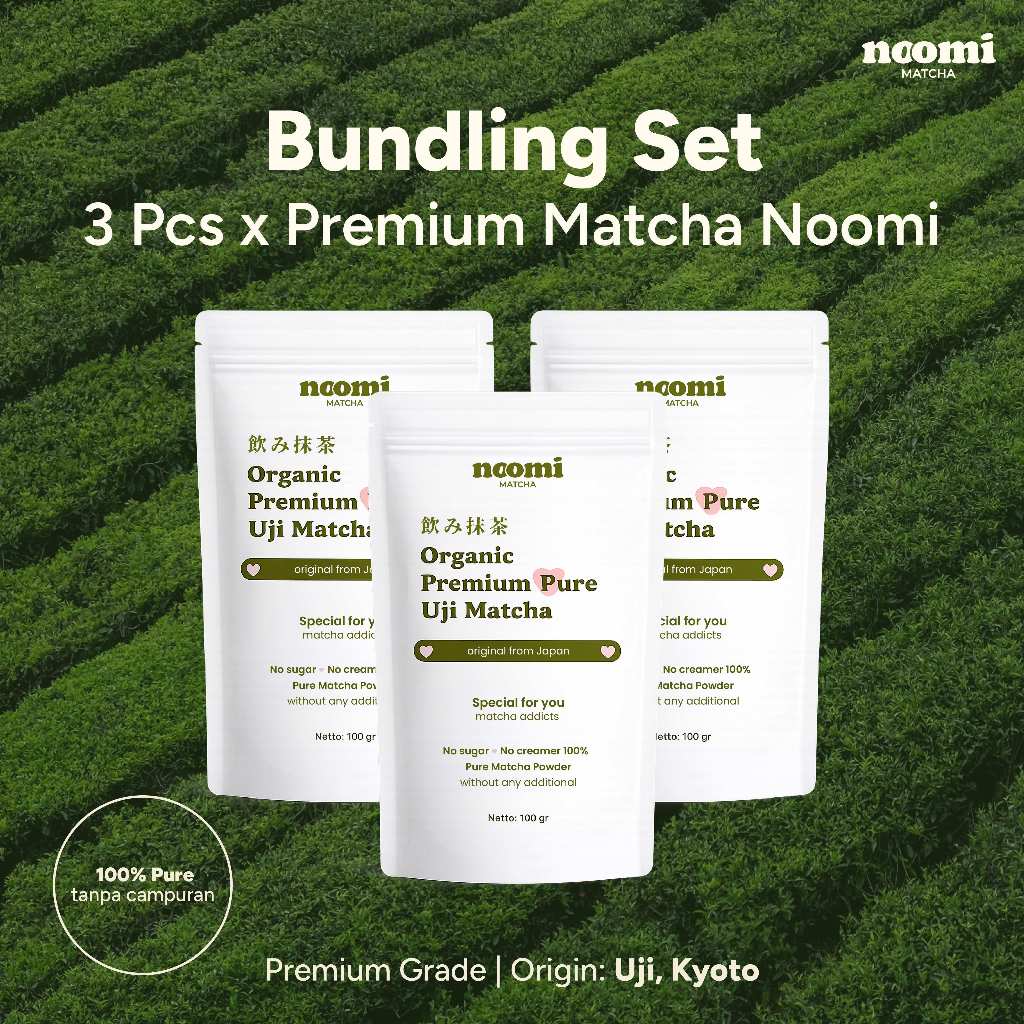 Bundling Set 3pcs Noomi Matcha Premium Pure Uji Matcha | 100% Pure Matcha Powder