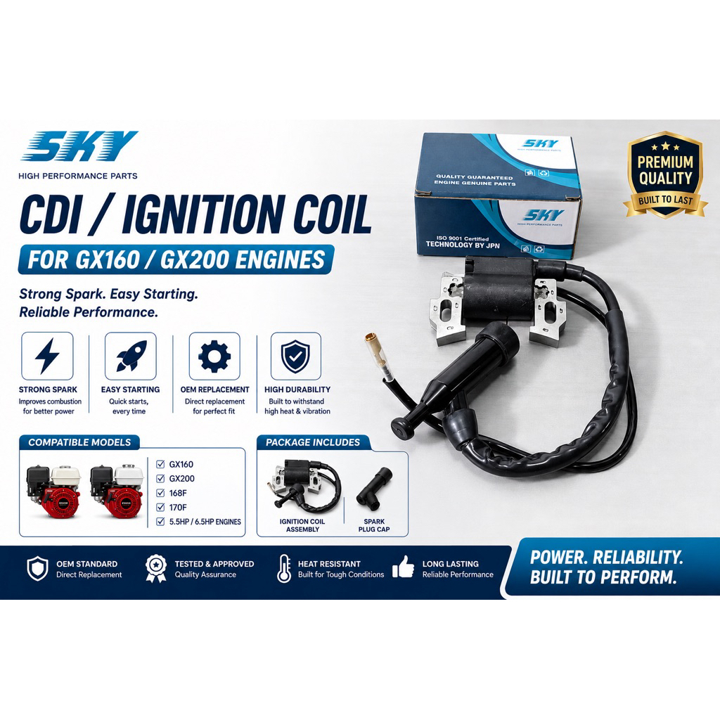 SKY CDI Ignition coil  GX160 GX200 ET2500 ET3000 BLACK