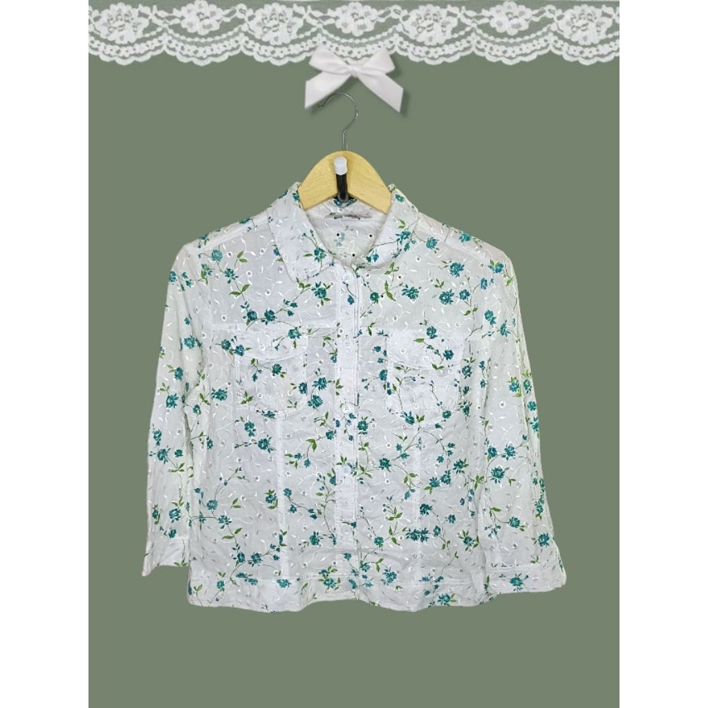 Vintage Floral Embroidery Jacket Top Kawai Shoujo Style Crocodile Ladies