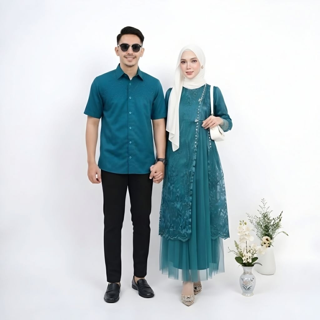Gamis Couple Muslim Modern Baju Kondangan Suami Istri Mewah Terbaru Rosalina Cl