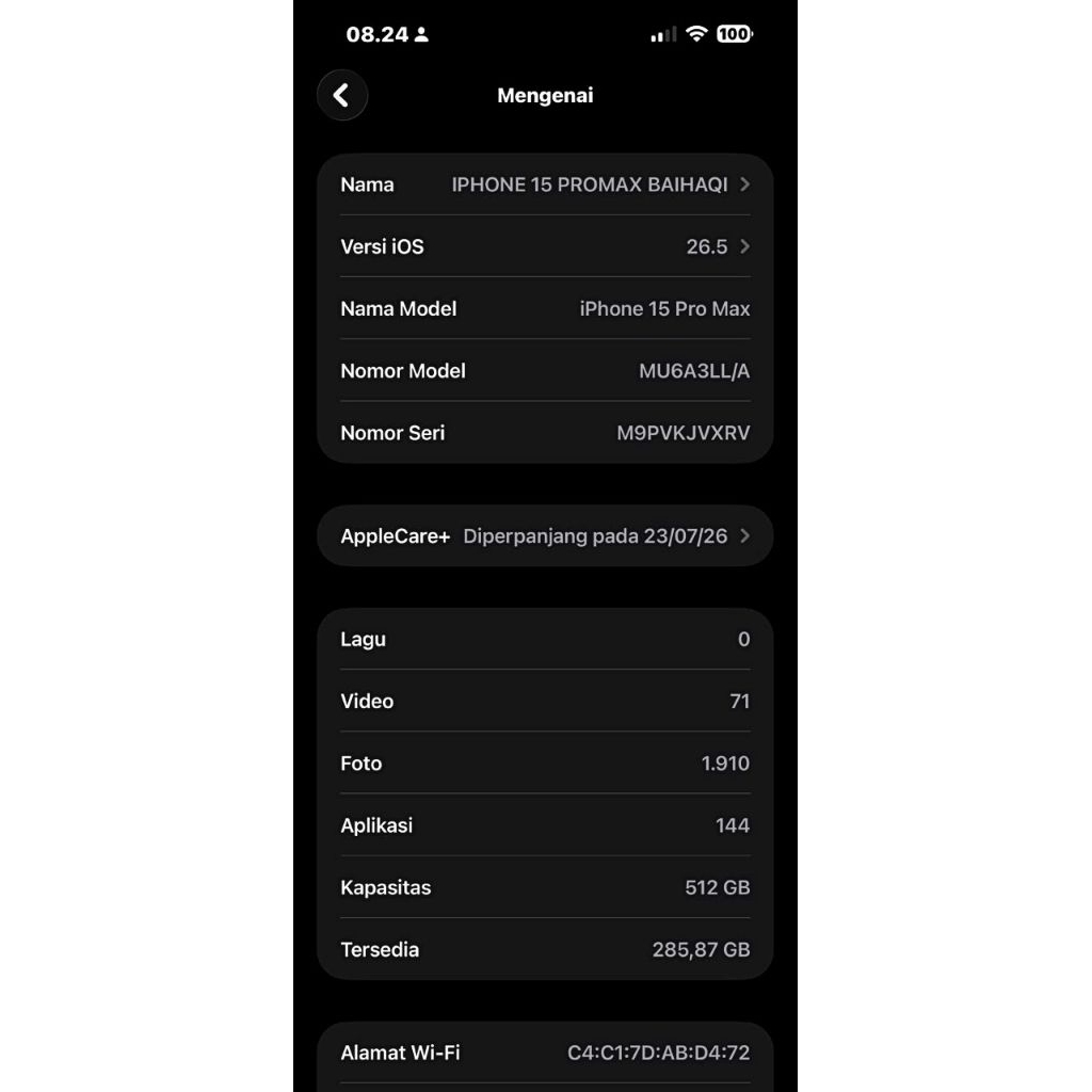 IPHONE 15 PRO MAX INTERNAL 512 GB EXTEND GARANSI INTER SAMPAI 23 JULI 2026