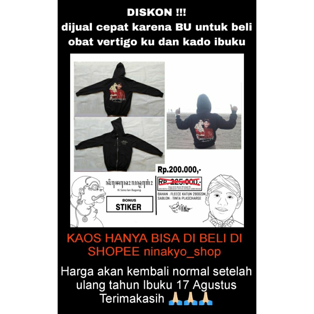 Jaket Ki Seno Nugroho lan Bagong bonus stiker.