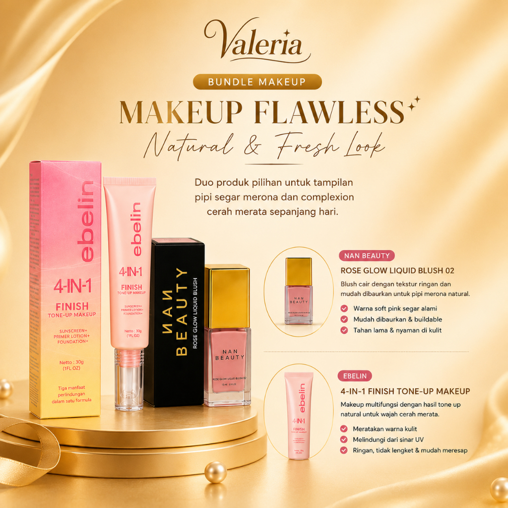 Bundle Ebelin 4 In 1 Tone Up Cream + Nan Beauty Rose Glow Liquid Blush 02 | Primer Foundation Sunscr