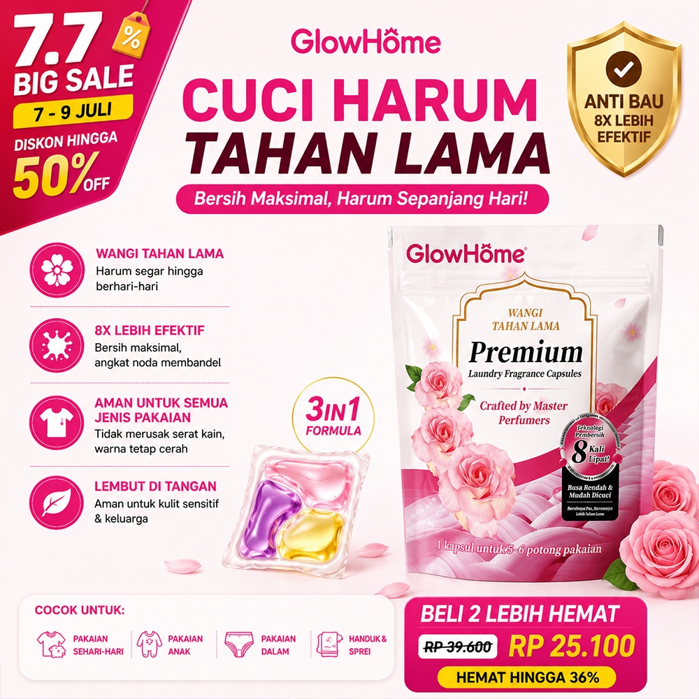 [ Promo 7.7 ] Glowhome Laundry Pods 3in1 | Kapsul Deterjen & Sabun Cuci Baju | Anti Bau Apek, Wangi 