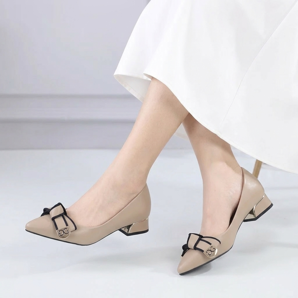 Sepatu Pantofel Wanita Heels Kerja Elegan Pita Hak Tahu 3 Cm S3