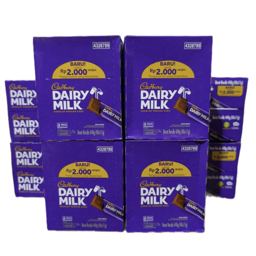 Cadbury Dairy Milk 11 Gram Isi 40 pcs (Paket 4box) Coklat Kekinian Cadbury Promo
