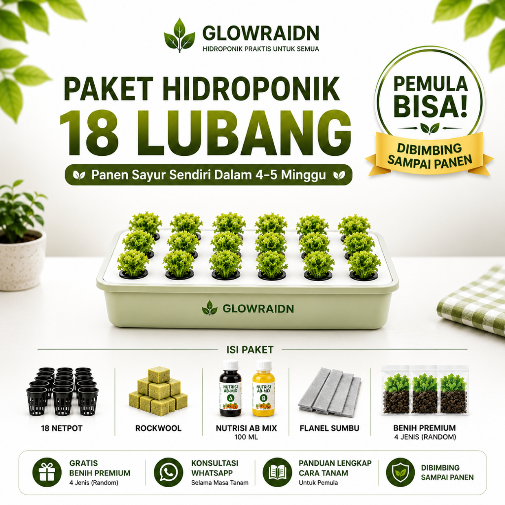Glowra Hidroponik Set Paket Hidroponik Set Lengkap 18 Lubang untuk Pemula Sampai Panen Hidroponik Se