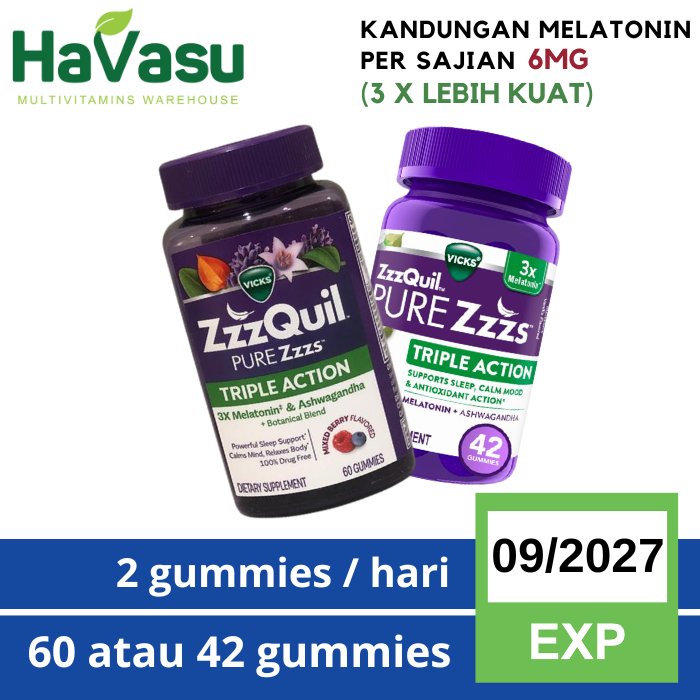 Vicks ZzzQuil Pure Zzzs Triple Action 6mg Melatonin 6 Mg + Ashwagandha