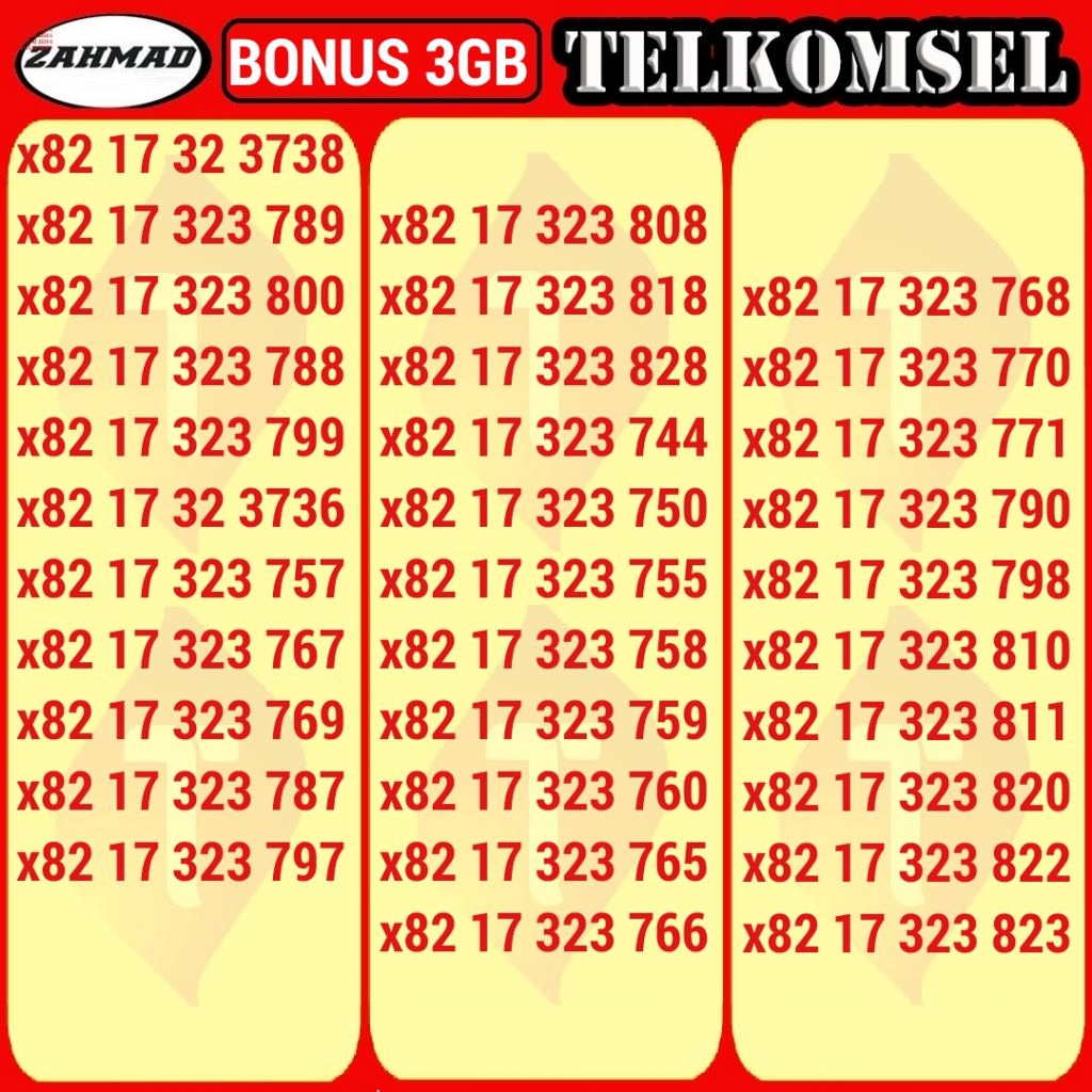 TSEL-A) NOCAN Telkomsel Bonus Kuota kartu perdana nomor cantik simpati Triple AABB ABAB ABBA
