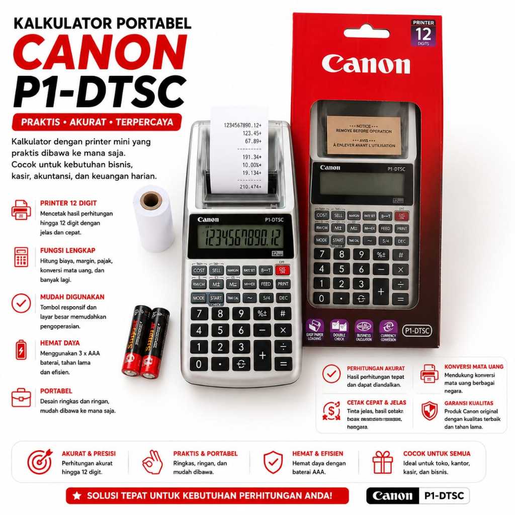 Kalkulator Printer Kasir Canon P1-DTSC dengan Cetak Struk