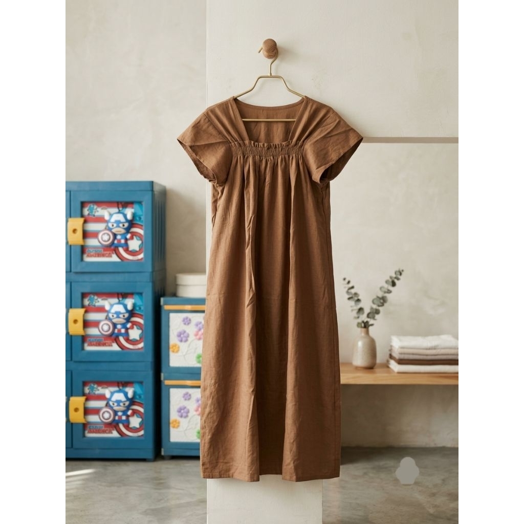 Daster kekinian kerut dada linen polos