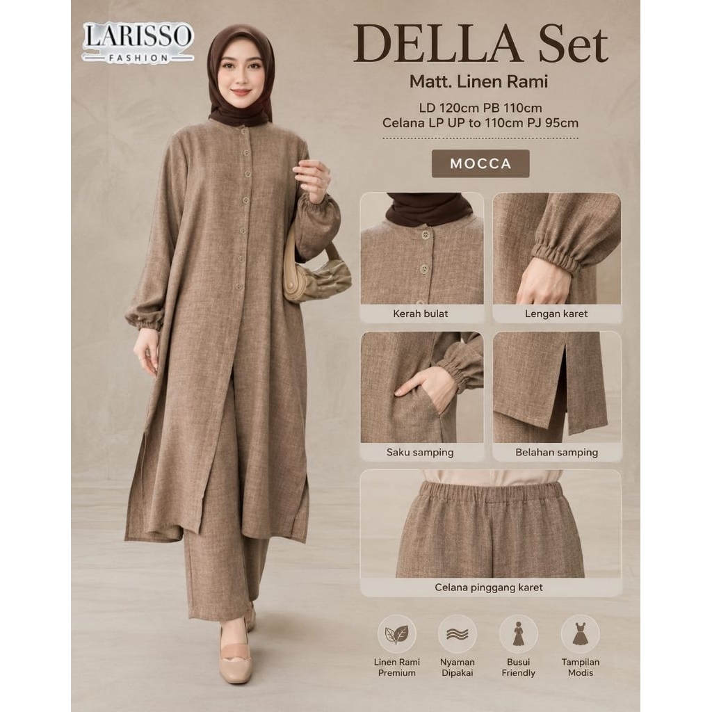 DELLA ONESET LINEN RAMI LD 120 SETELAN WANITA MUSLIM POLOS BUSUI SETCEL TERBARU KEKINIAN OUTFIT