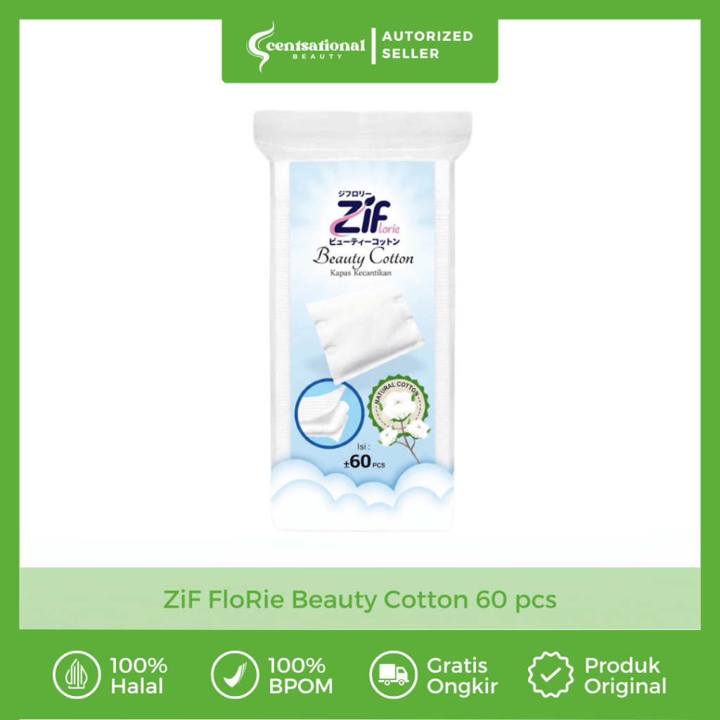 ZiF FloRie Kapas Kecantikan 60pcs Cotton Pads Pembersih Makeup Skincare