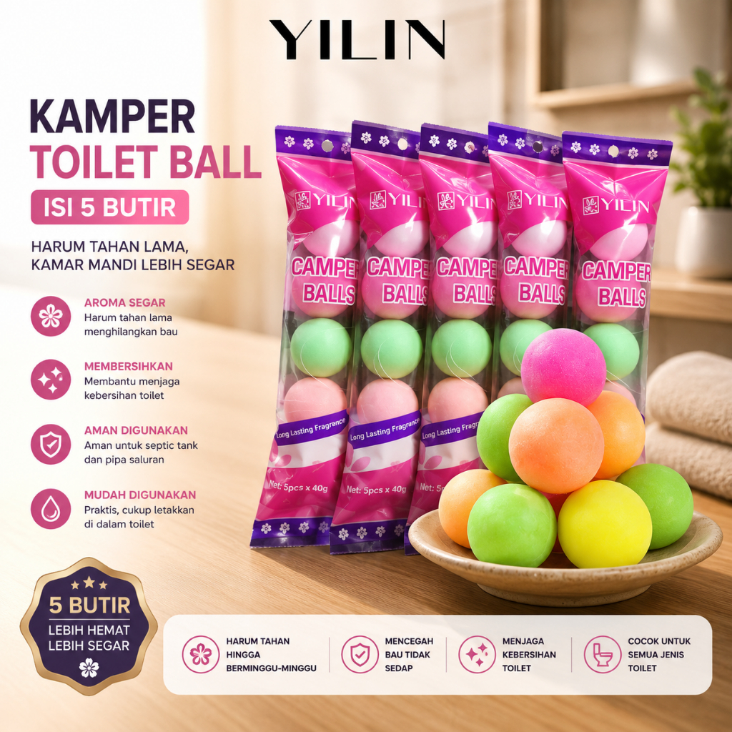 Kamper Bola Warna Warni Camphor Ball Isi 5 PCS Pengharum Kamar Mandi Toilet Lemari Aroma Segar