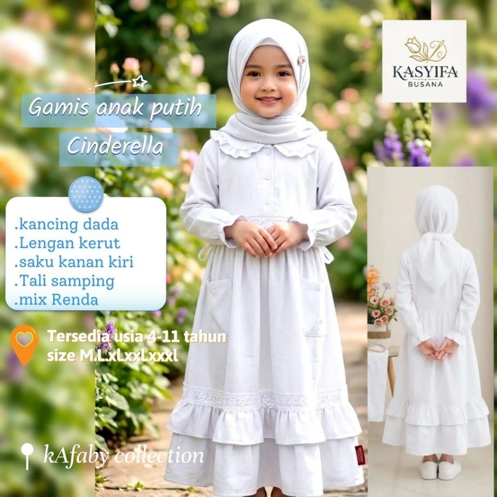 Dres mayung Gamis putih renda anak manasik haji usia 3-11 tahun