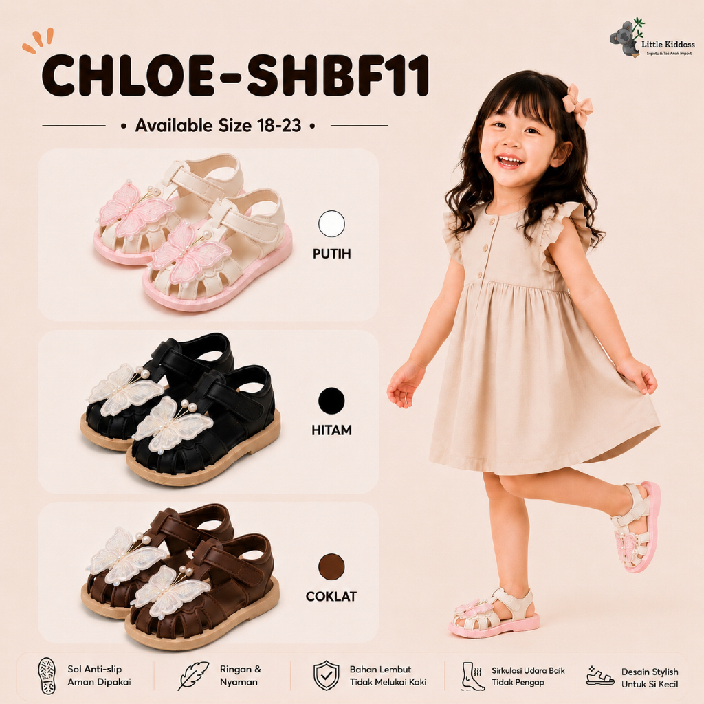 Promo Chloe-Shbf11 Sandal Anak Perempuan Kupu Kupu Mutiara Anti Slip Sendal Balita Sendal Balita